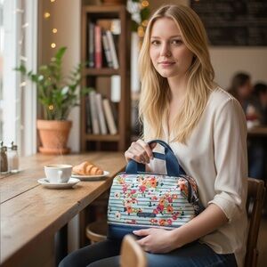 Dabney Lee Lunch Bag with a top and bottom space it also has a double zipper